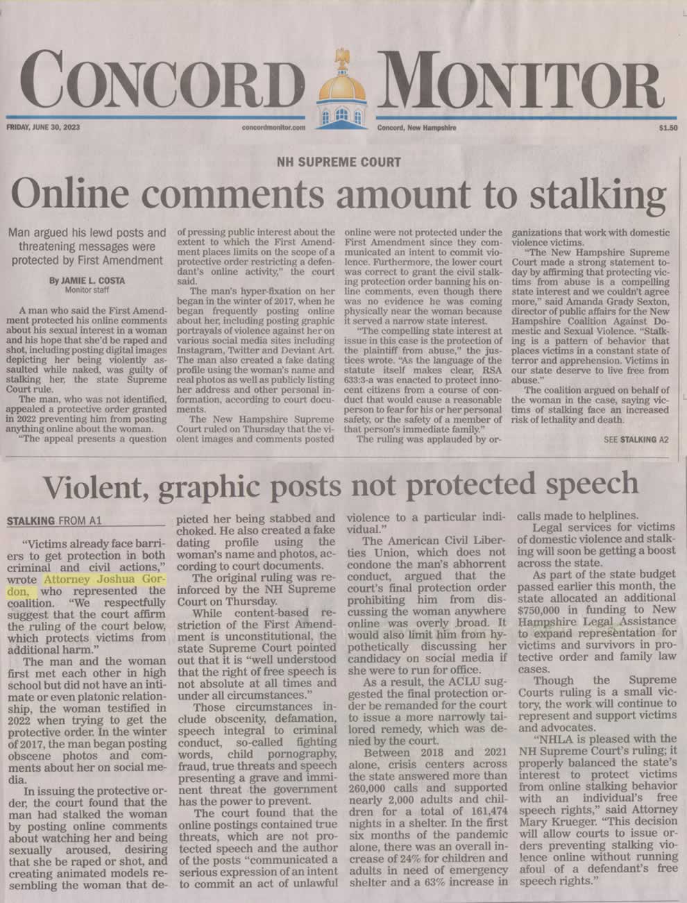 Online comments amount to stalking